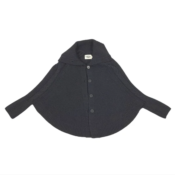 UGG Black Maribeth Cocoon Cape Ribbed Cable Knit Cardigan - Picture 8 of 12